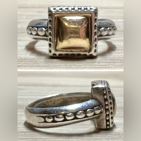 Vintage Carol Felley Sterling Silver & 14K Gold Square Band Ring, Size 5, 3.6g - Picture 1 of 10